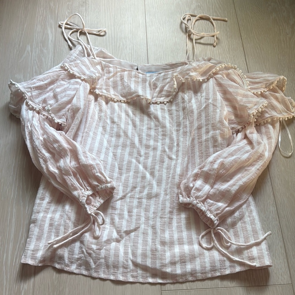 CeCe Blush Pink Cold-Shoulder Ruffle Peasant Top - Picture 2 of 8